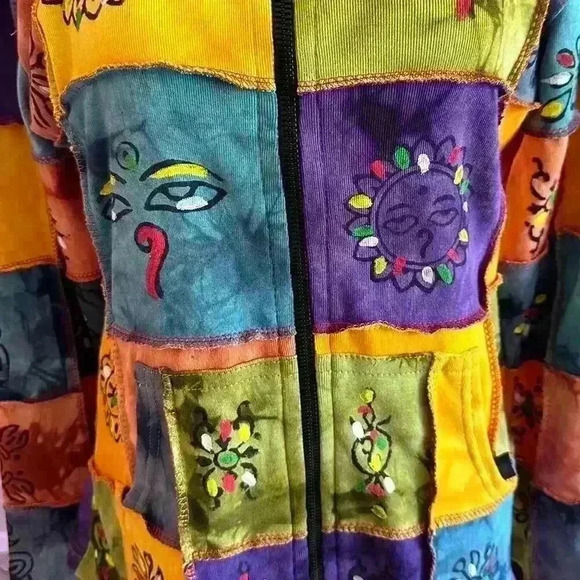 Rising international hippie patchwork zip-up hoodie size small - Picture 2 of 5